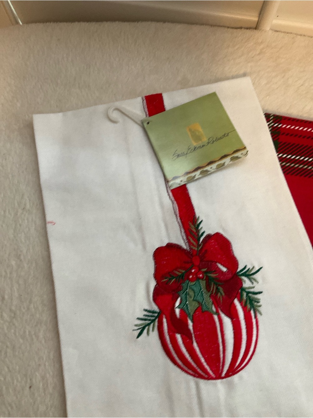 Holiday Embroidered Red and White Ornament Kitchen Tea Towels - Picture 3 of 4
